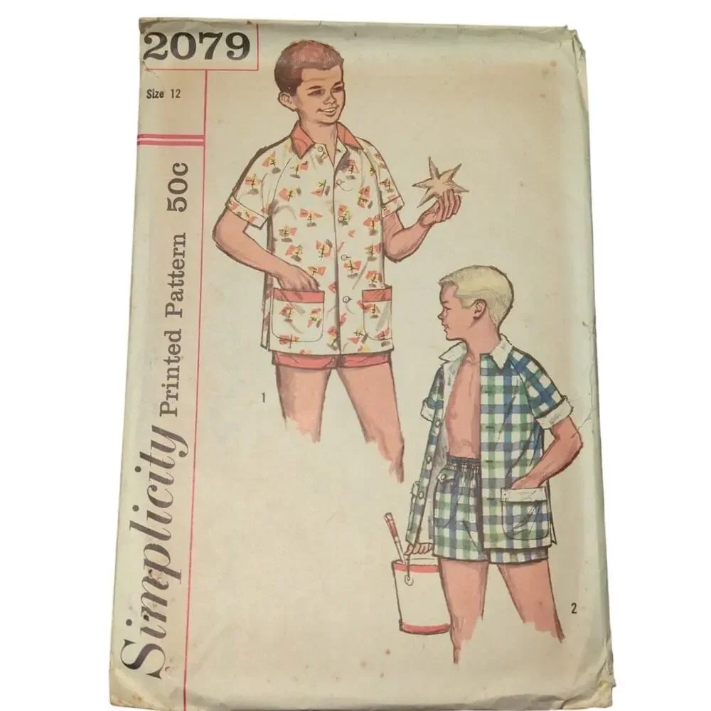 Simplicity 2079 Vintage Sewing Pattern Size 17 Boys Shirt Jacket Shorts Pants